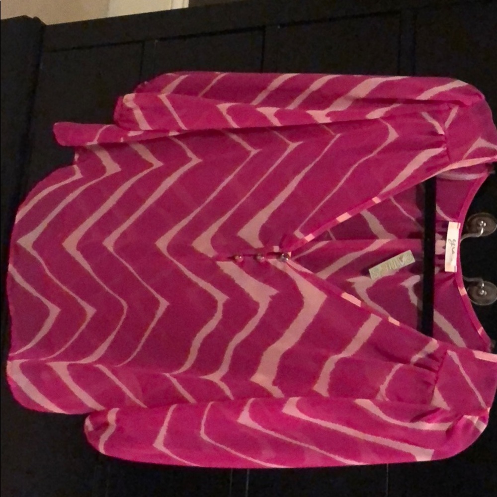 Ezra pink and white sheer top